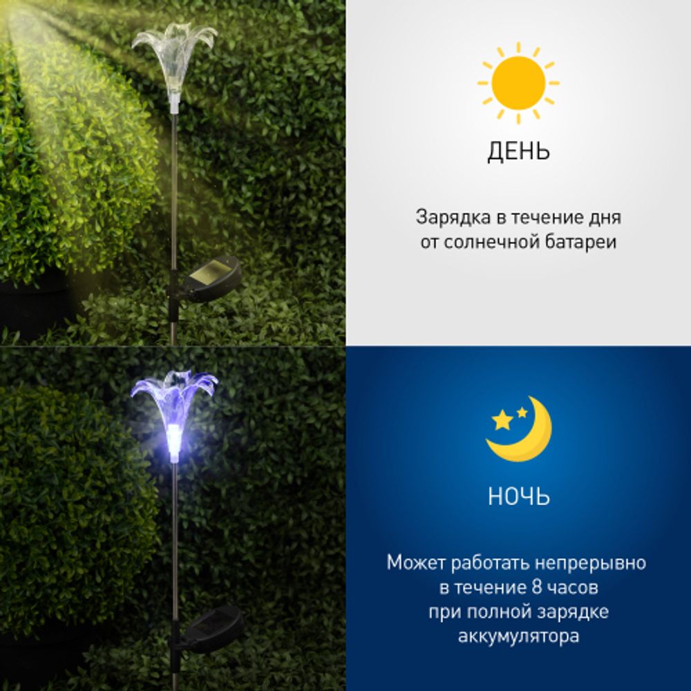 Светильник уличный ЭРА ERASF22-19 Лилия на солнечных батареях садовый 75 см | Садовые декоративные светильники