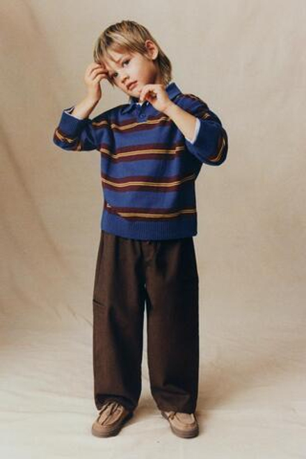 ZARA ТРИКОТАЖНОЕ ПОЛО В ПОЛОСКУ, КОРИЧНЕВО-СИНИЙ