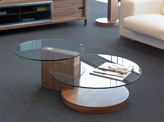 Журнальный столик Angel Cerda 2036, Ø80 см, стекло, орех