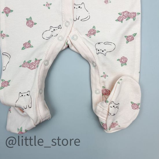 Слип хлопковый "Кошечки и цветочки" светлый жемчуг