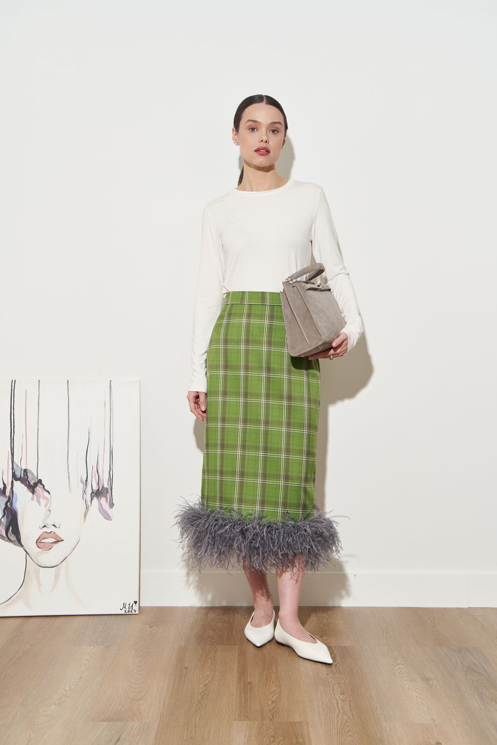 ЮБКА С ПЕРЬЯМИ ЯРКО-ЗЕЛЕНЫЙ|ШОКОЛАД|СЕРЫЙ