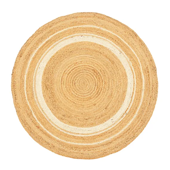 Ковер из джута круглый с вставками белого цвета из коллекции ethnic, 90см