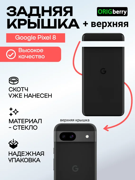 Комплект задняя и верхняя крышка для Google Pixel 8 черная (Obsidian)