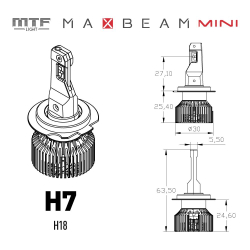 Светодиодные лампы MTF H7/H18 MaxBeam MINI 12V 45W 4500lm 6000K (к-т 2шт.)