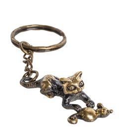 AM- 833 Брелок «Кот с мышкой» (латунь)