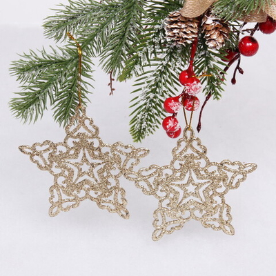 Подвески в блестках «Звездочки кружевные» 10 см (набор 2шт), шампань