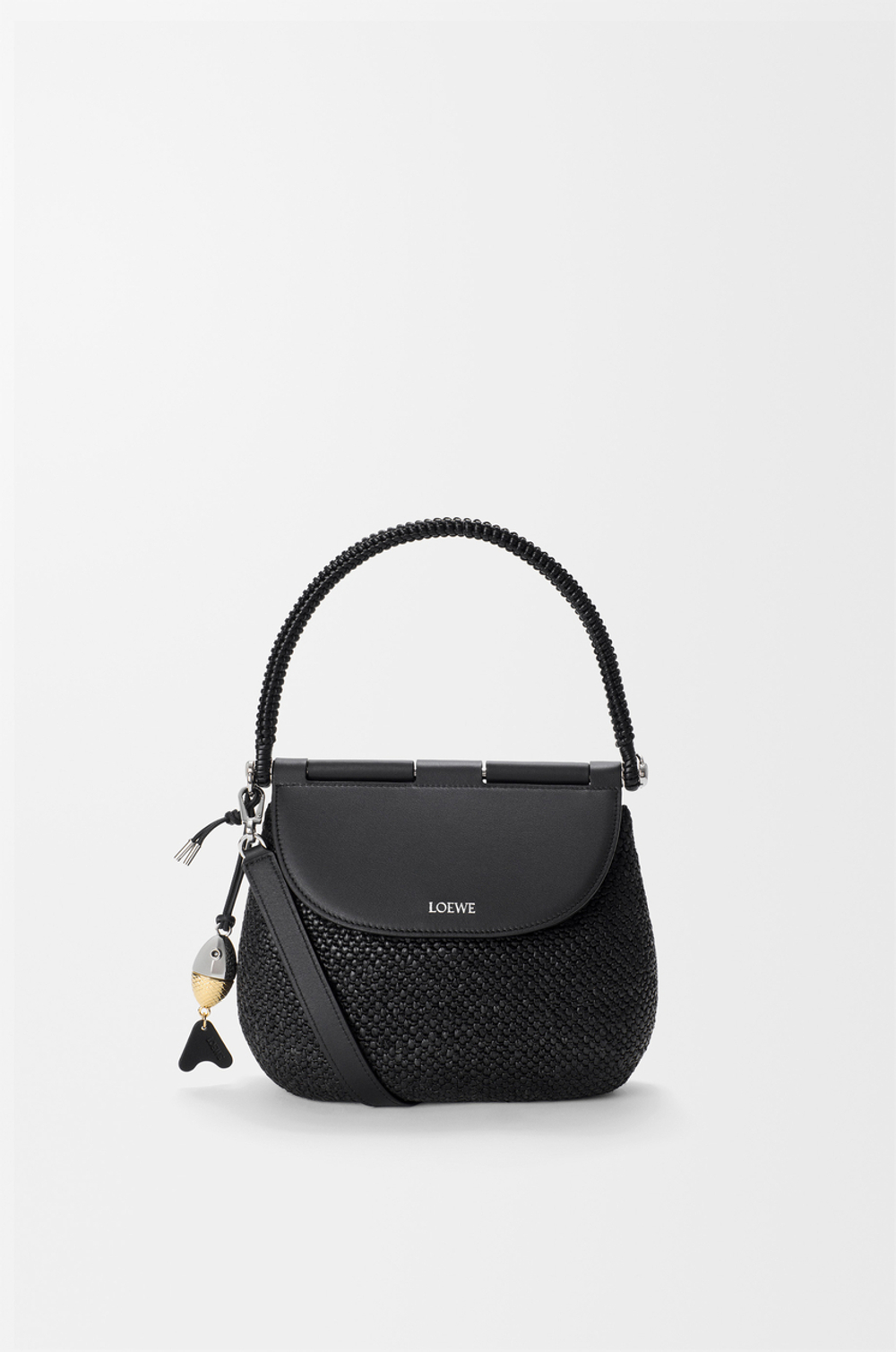Loewe Средняя сумка Pescador из рафии и телячьей кожи, черный