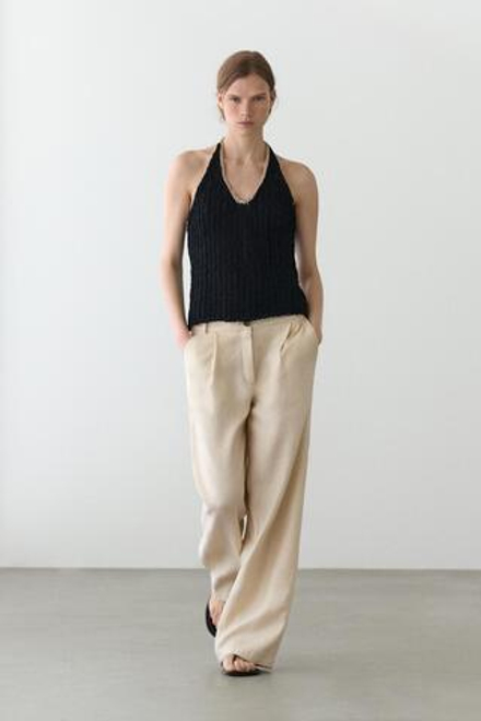 Massimo Dutti Широкие брюки на резинке из 100% льна, песочный