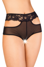 Эротические трусики с высокой посадкой,перекрестными кружевными полосами (46-48) (Цвет: черный)