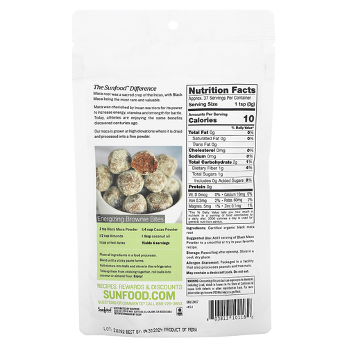 Sunfood, суперфуды, 4% порошок из органической черной маки, 113 г (4 унции)