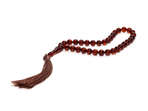 Четки мусульманские мужские из натурального камня, 9 мм - янтарь коньячного цвета