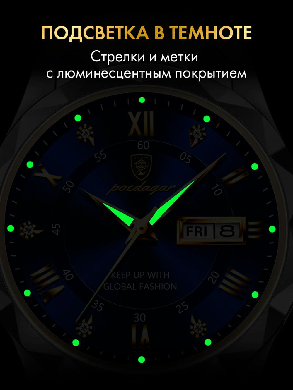 Часы мужские кварцевые THIERS 615 c браслетом замок бабочка (серебро, желтое золото, синий)