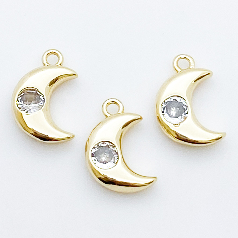 Подвеска Месяц, цвет золото, фианит, размер 13*8 мм, цена за 1 шт