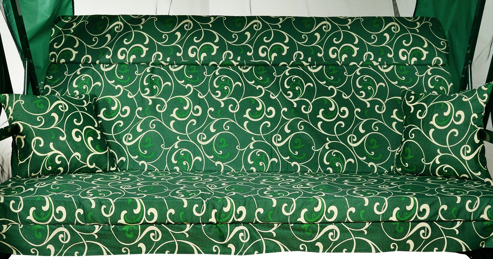 Качели садовые Garden Story 3-х местные Ранго(каркас зеленый, м/э зеленый рис.вензель)2 уп.