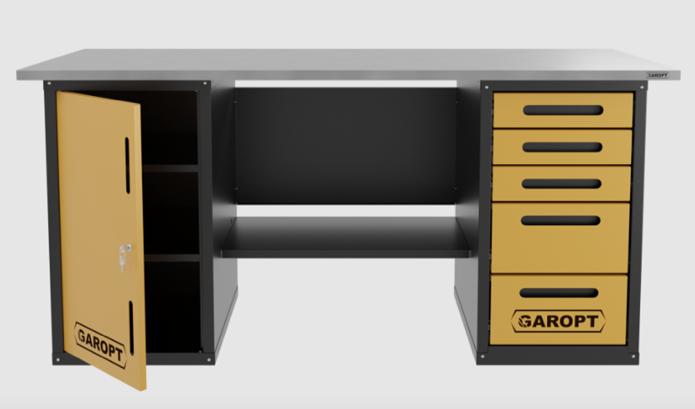 Верстак двухтумбовый дверь/5 ящиков, желтый 1800*700 Garopt, GT1800DY5.yell