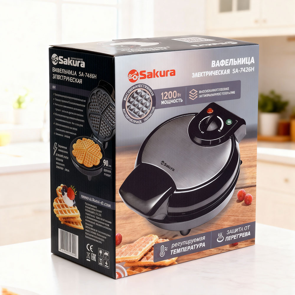 Вафельница "Венские вафли. Сердца" нерж 1200Вт, SA-7426Н