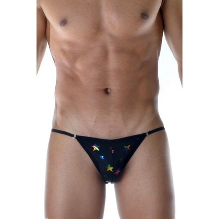 Мужские трусы танга черные с разноцветными блестками Don Moris DM111843