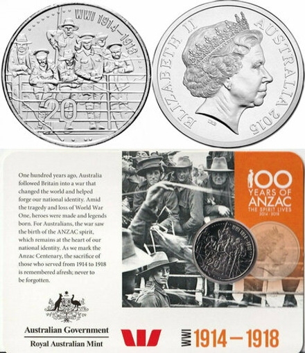 Австралия, 20 центов, 2015 АНЗАК - Первая мировая война 1914-1918
