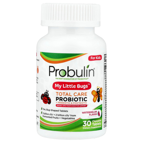 Probulin, My Little Bugs™, Total Care, пробиотик, пребиотик и постбиотик для детей, со вкусом арбуза, 30 жевательных таблеток