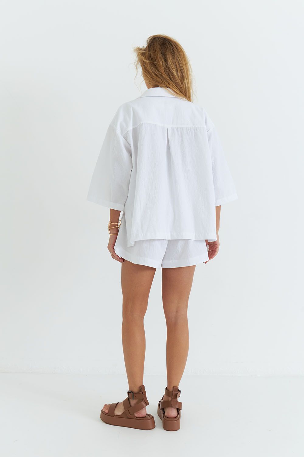 Рубашка с коротким рукавом из вареного хлопка белого цвета