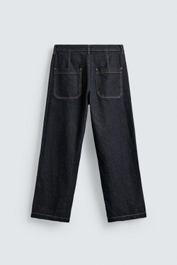 ZARA ДЖИНСЫ BAGGY FIT СО СМЕЩЕННЫМ ШВОМ, СИНИЙ