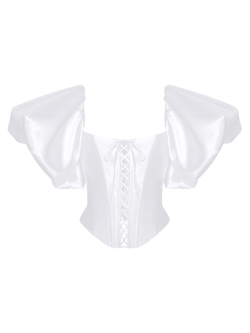 Топ корсетного типа из тафты с пышными рукавами и шнуровкой