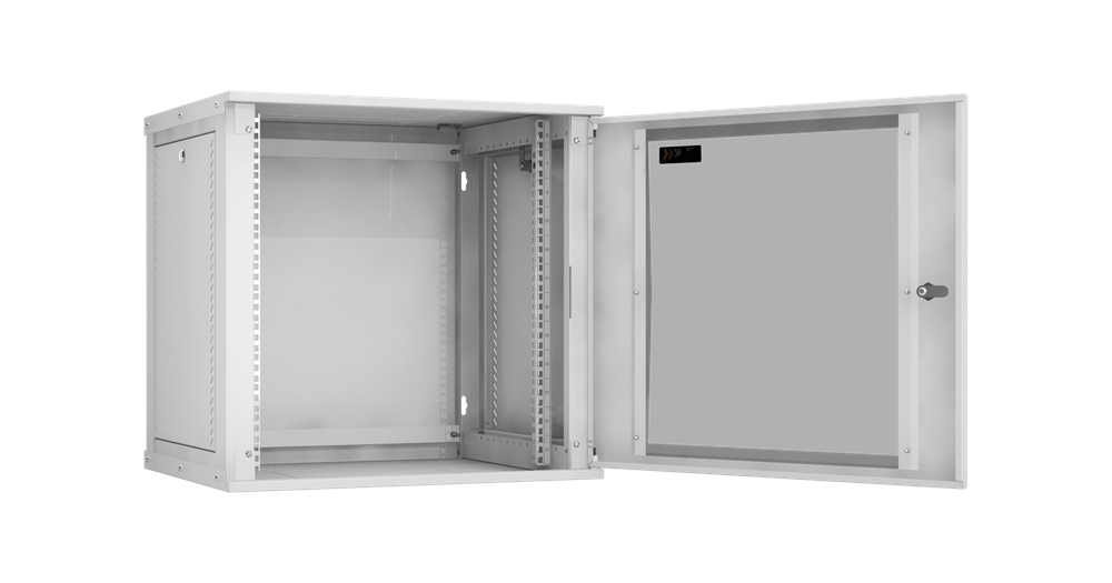 Шкаф настенный 12U, Ш600хГ450, стеклянная дверь, цельнометаллические стенки, серый