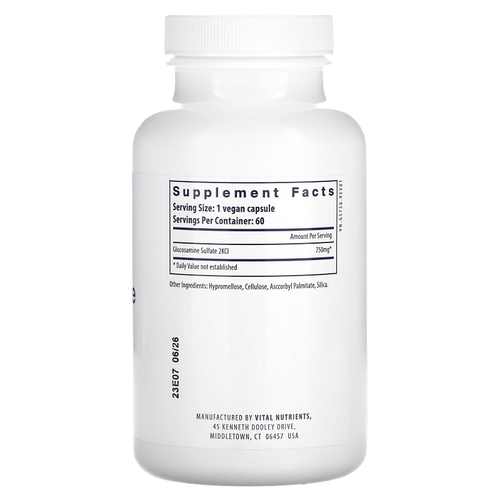 Vital Nutrients, Веганский сульфат глюкозамина, 120 веганских капсул (750 мг на капсулу)