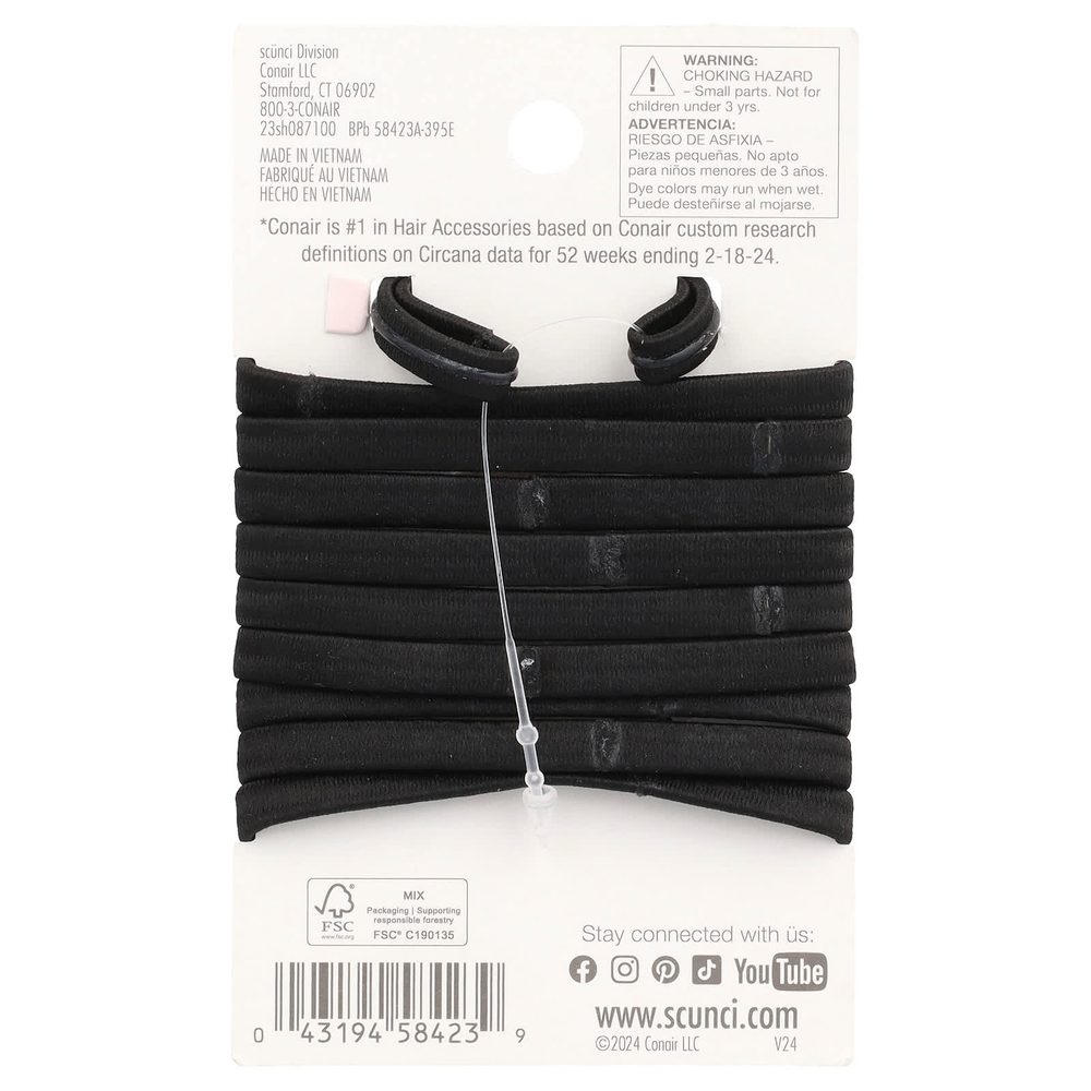 Scunci, No-Slip Grip®, эластичные резинки, сильная фиксация в течение всего дня, черный, 10 шт.