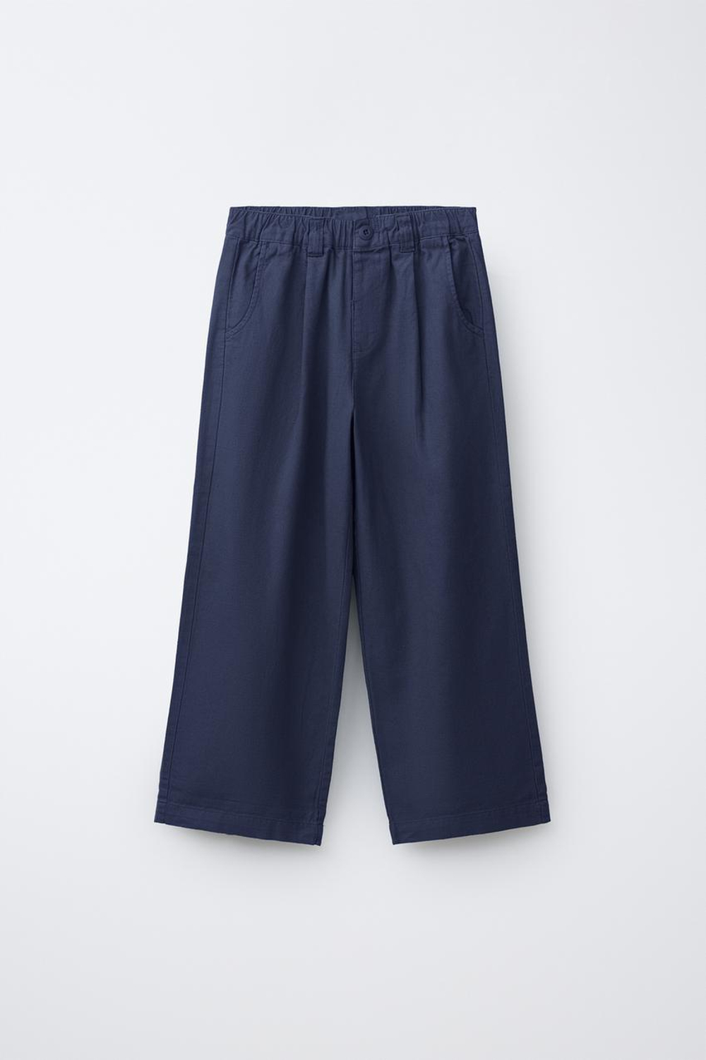 ZARA ПРЯМЫЕ БРЮКИ ИЗ ХЛОПКА И ЛЬНА, СИНИЙ
