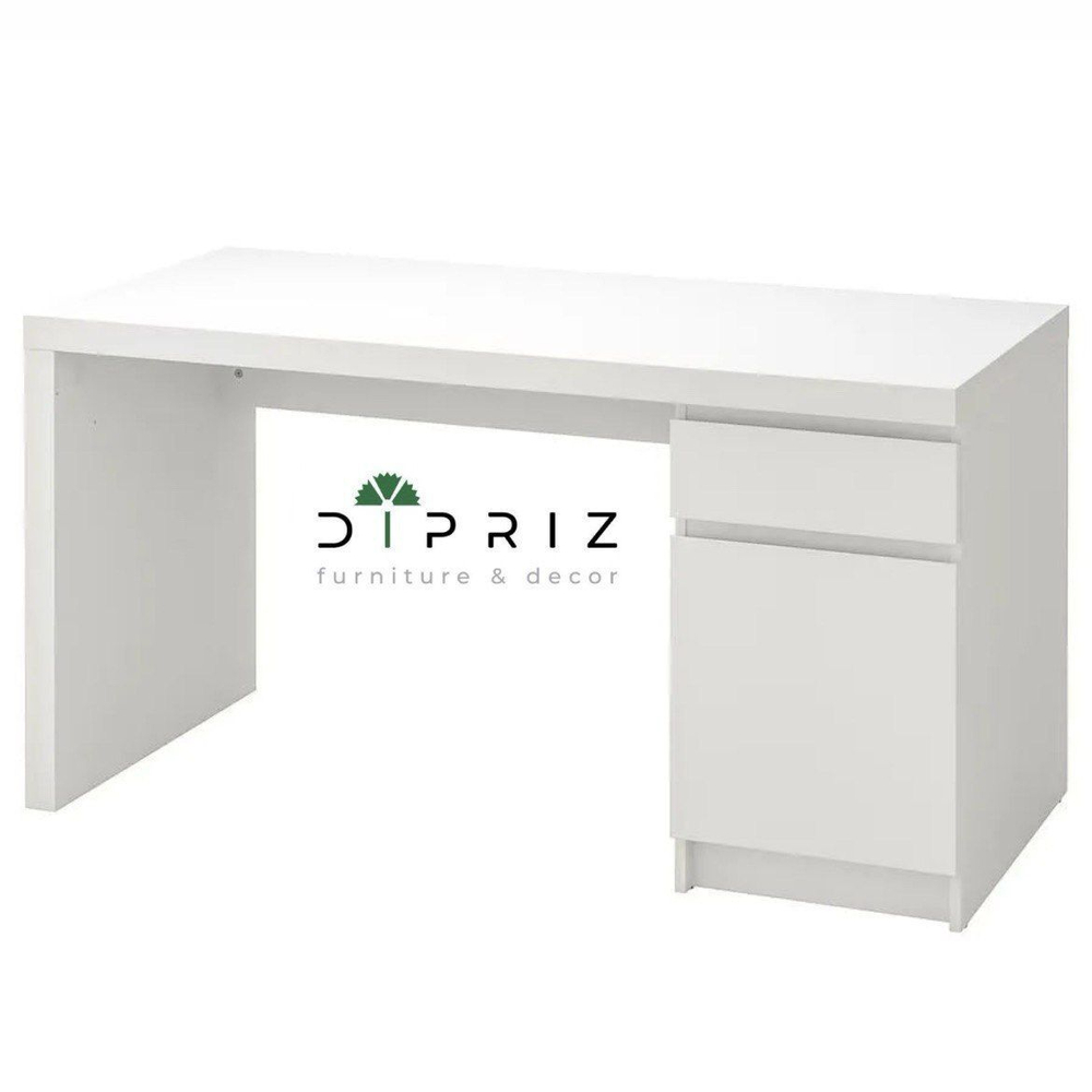 Стол письменный с ящиком и дверью Марм 140х65х72.5 см / белый компьютерный стол с кабель-менеджментом