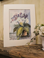 Картина авторская акварельная в паспарту 30х40 см на стену для интерьера "Фаленопсис"
