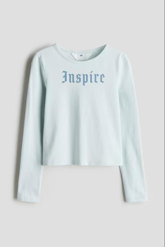 H&M Трикотажный топ с надписью, светло-бирюзовый