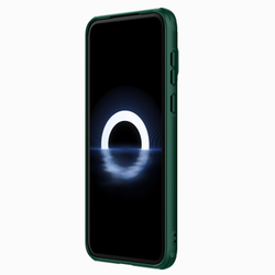 Чехол зеленого цвета (Deep Green) от Nillkin с металлической откидной крышкой для смартфона Huawei Pura 70, серия CamShield Prop Magnetic (с поддержкой магнитной беспроводной зарядки MagSafe)