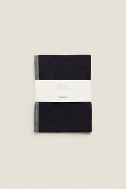 ZARA HOME ПОЛОСАТОЕ ЛЬНЯНОЕ ПОЛОТЕНЦЕ, СИНИЙ