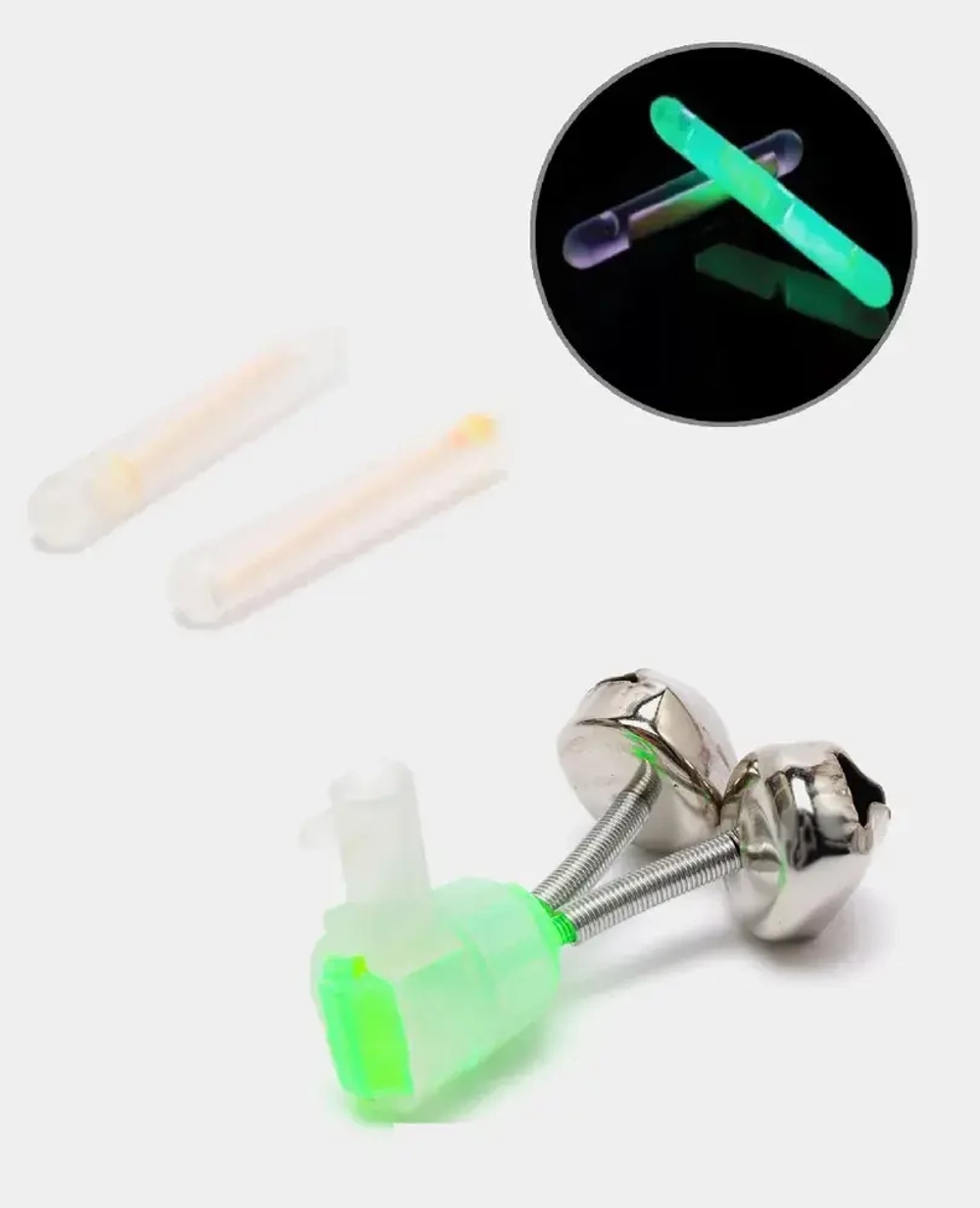 Рыболовный набор для фидера : бубенчик с закруткой , сигнализатор, химический источник света, сигнализатор 100штук