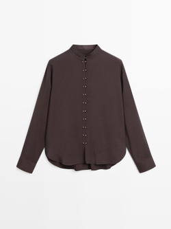 Massimo Dutti Рубашка из струящейся ткани с пуговицами, терракотовый