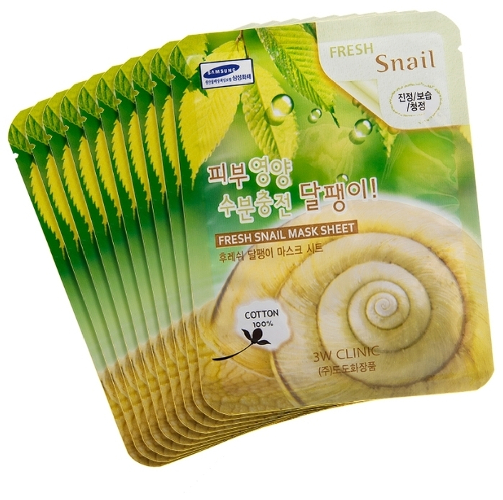 Маска для лица 3W Clinic Fresh Snail Mucus Mask Sheet тканевая с муцином улитки 23 г