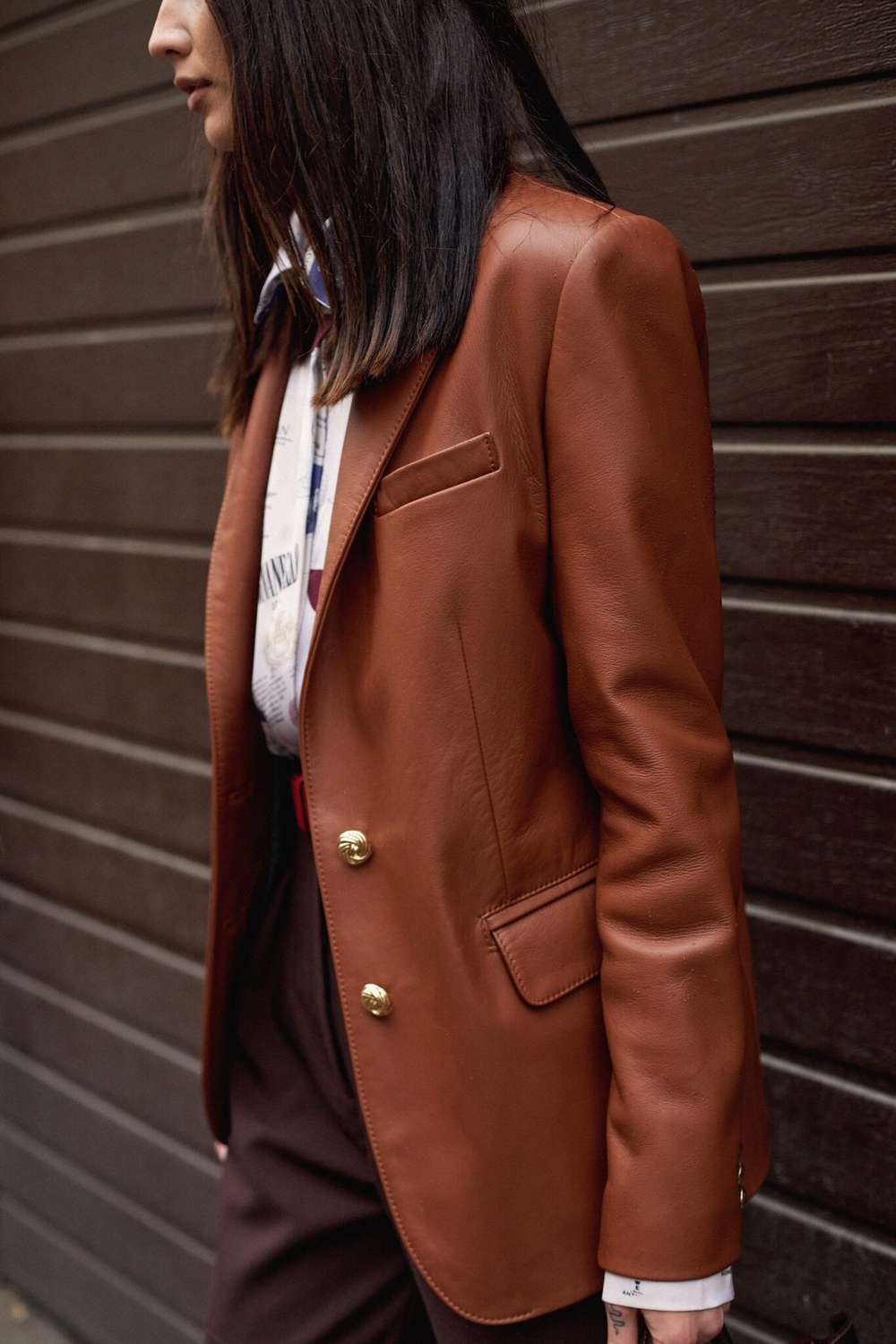 Пиджак кожаный коричневый