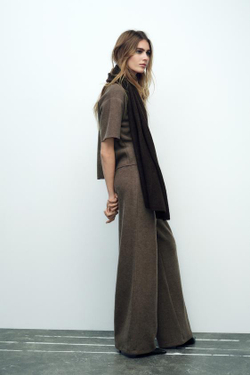 ZARA ТОП ИЗ МЯГКОЙ ТКАНИ В РУБЧИК, РЫЖЕВАТО-КОРИЧНЕВЫЙ