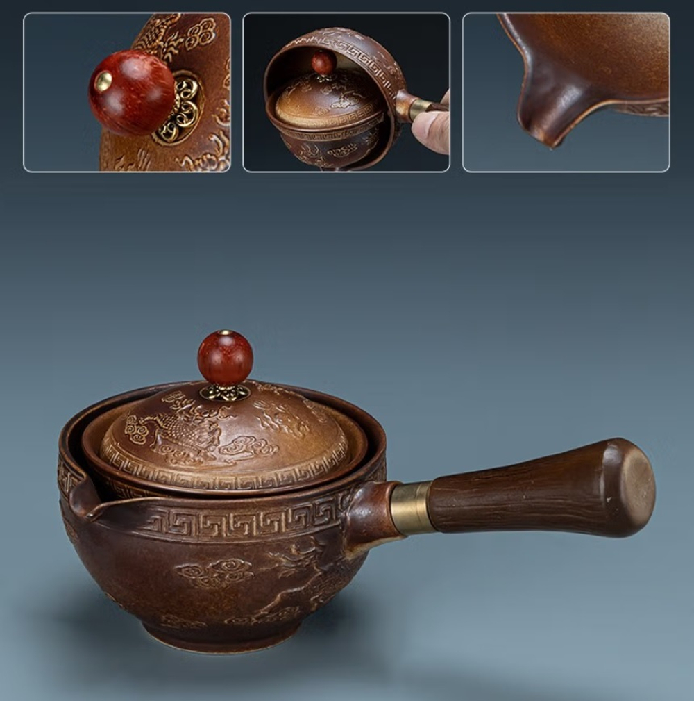 278159.4 Сервиз "Летучая гайвань" гайвань, 4 пиалы, чабань, в подар.коробке, керамика коричневый