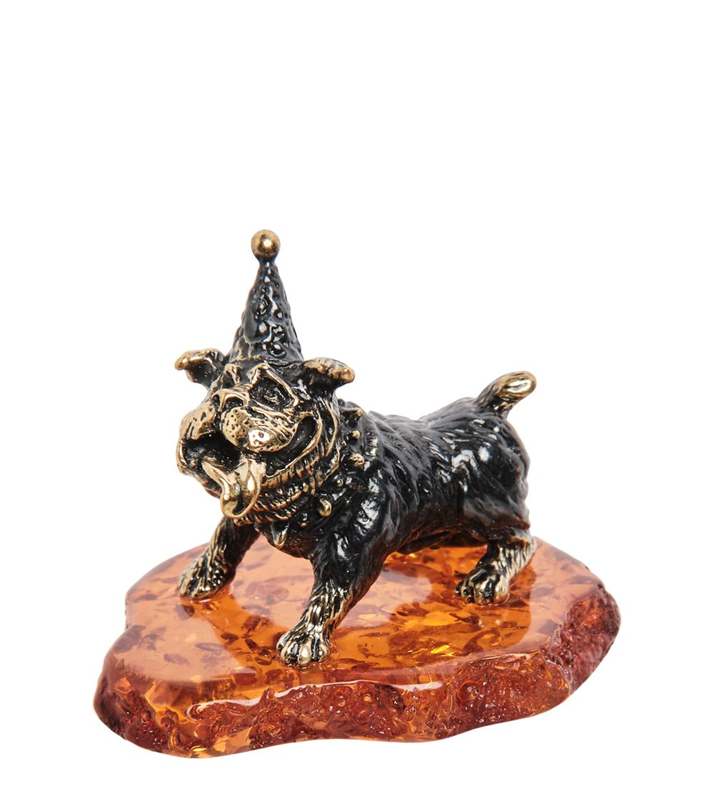 Народные промыслы AM-1978 Фигурка «День рождения собаки» (латунь, янтарь)