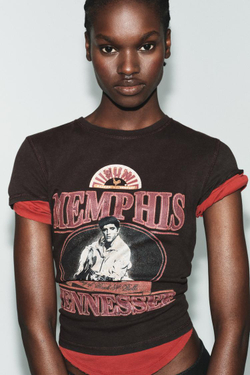 ZARA ФУТБОЛКА ЭЛВИС С КОРОТКИМ РУКАВОМ, ШОКОЛАДНЫЙ