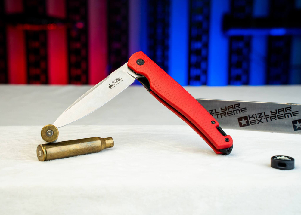 Нож складной Kizlyar Supreme HUSSAR VG-10 (Cryo) SW G10-RH (Stonewash, G10 Red Handle)