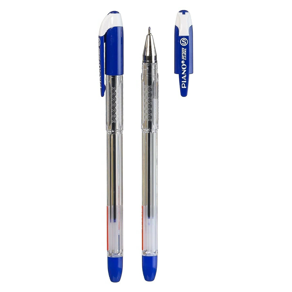 Ручка шариковая, масляная, Piano, синие чернила, прозрачный корпус, 12 шт