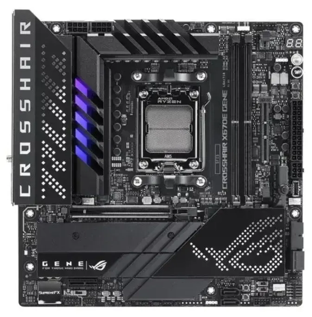 Материнская плата ASUS ROG CROSSHAIR X670E GENE (ROG CROSSHAIR X670E GENE) - AM5, AMD X670, 2хDDR5-5200 МГц, 1хPCI-Ex16, 3хM.2, Micro-ATX