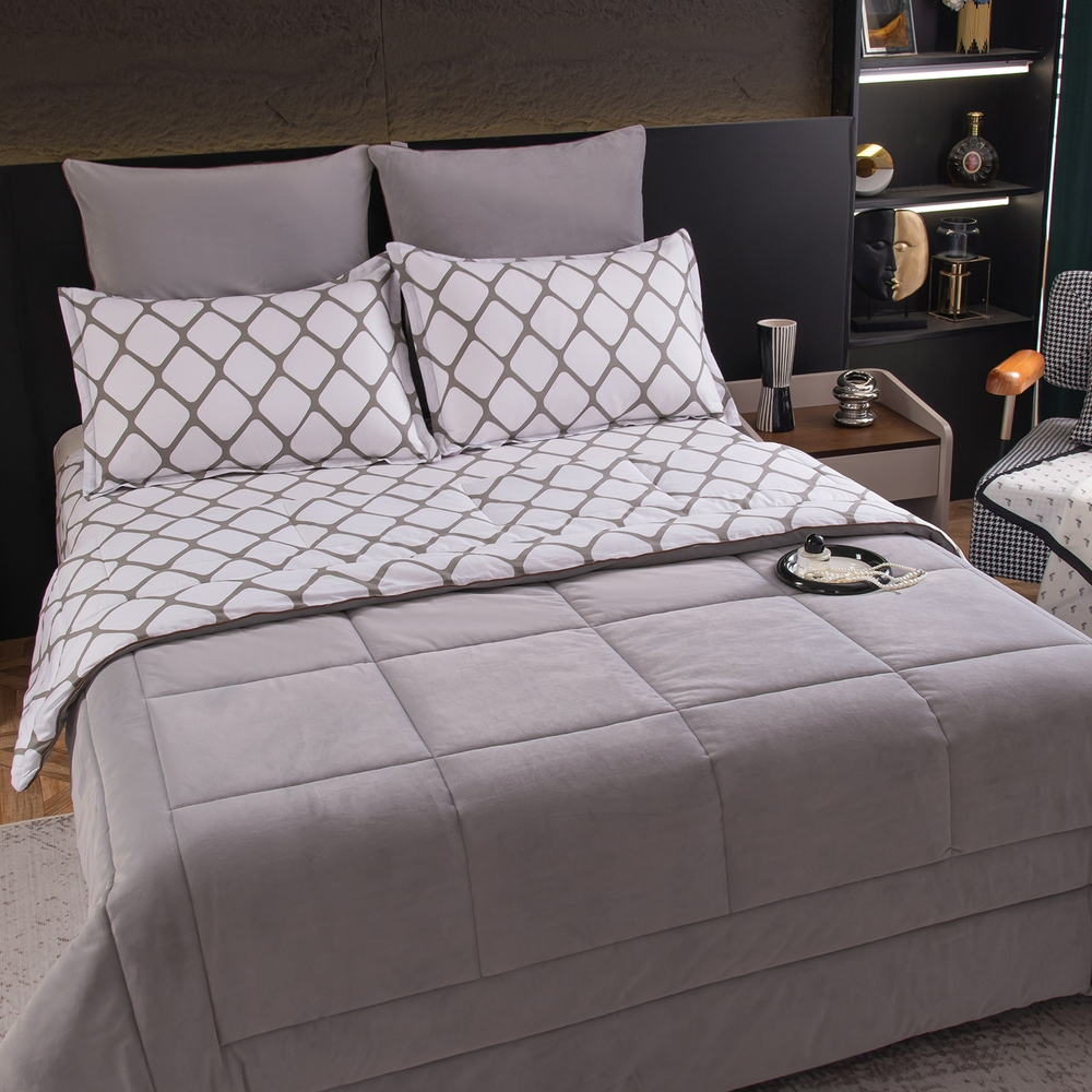 КПБ на резинке Сатин Velouria Luxe с Одеялом VLR011, Евро, 4 наволочки, простынь 140*200*25