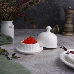 Масленка икорница 30 мл d 8,8 см h8 см с крышкой белая фарфор NEW P.L. Proff Cuisine [1]