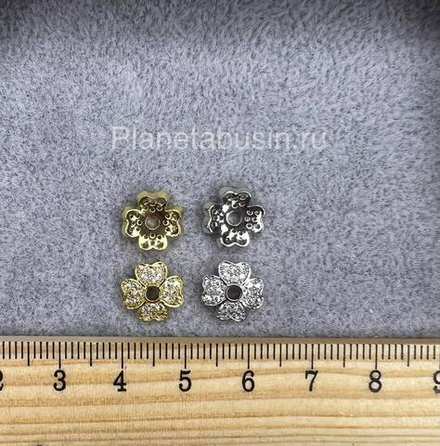 Шапочки люкс (Корея) четырехлистник с микроцирконами маленький 0307