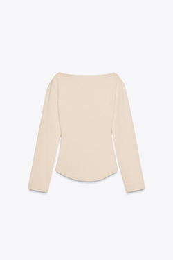 ZARA ТОП СО СБОРКАМИ СБОКУ, КАМЕННЫЙ